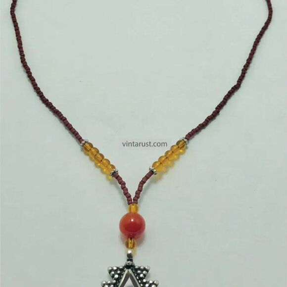 Beaded Chain Pendant Necklace, Ethnic Tribal Light Weight Necklace, Beaded Chain - Picture 8 of 10